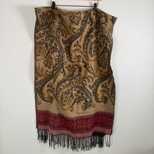 World Market Paisley Blanket Wrap Scarf Shawl Super Soft‎ Fringe Trim BOHO Chic